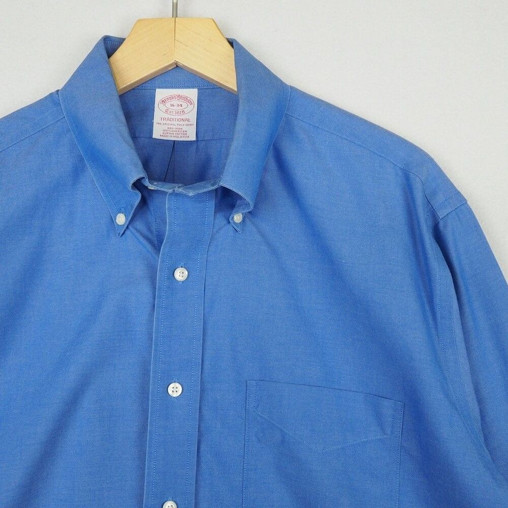 Brooks Brothers Traditional Fit Oxford Shirt Men 16 Sleeve 34 Blue Supima Cotton
